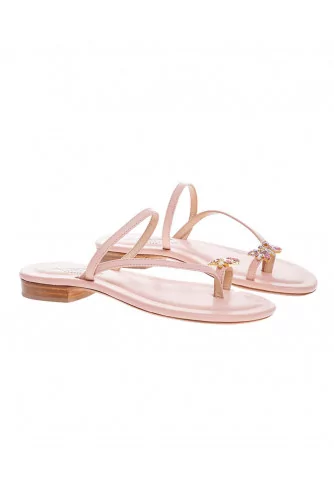 Mule Jacques Loup rose poudre avec brides asymétriqes pour femme