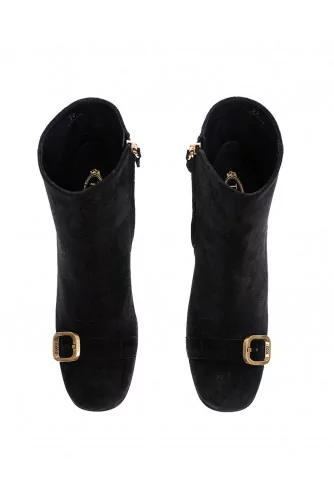 Suede low boots with golden metallic buckle 80