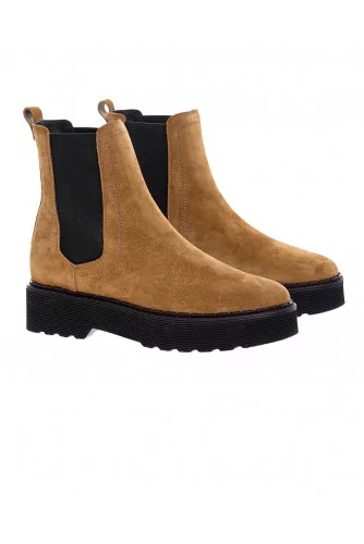 Beatle - Split leather low boots with oversized outer sole