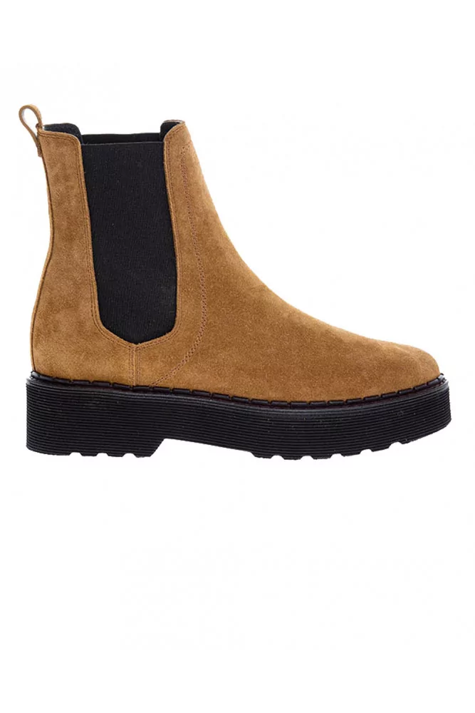 Beatle - Split leather low boots with oversized outer sole