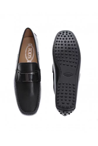 Mocassin Tod's noir avec patte + T acier brossé pour homme