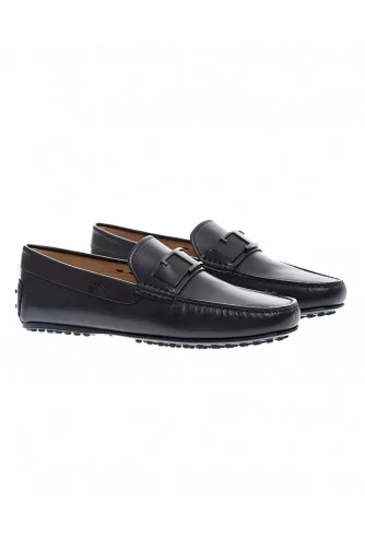 Mocassin Tod's noir avec patte + T acier brossé pour homme