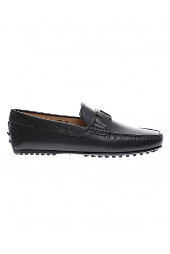 Mocassin Tod's noir avec patte + T acier brossé pour homme