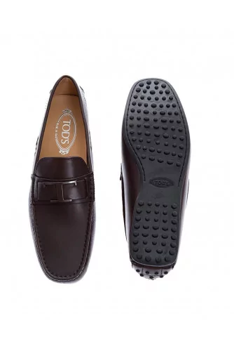 Mocassin Tod's marron avec patte + T acier brossé pour homme