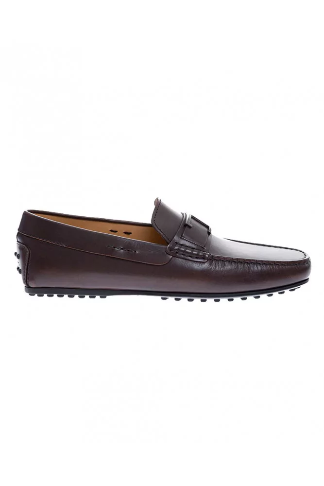 Mocassin Tod's marron avec patte + T acier brossé pour homme