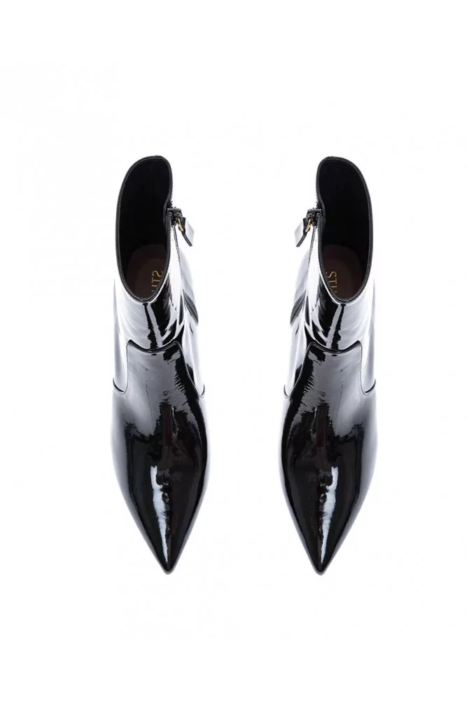 Linaria of Stuart Weitzman Patent leather low boots with zip and large heel 75mm black for women