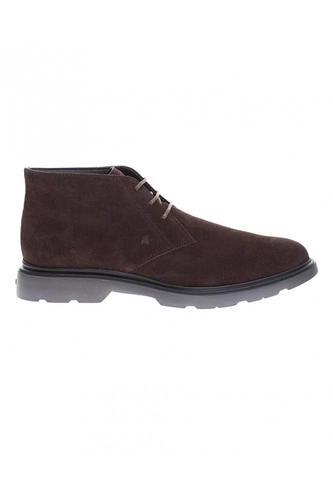 Hogan - Route - Derby-boot en croûte de cuir avec lacets 5 1/2 Marron