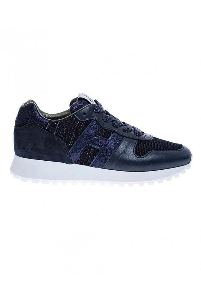 Tennis Hogan "Running 261" bleu marine, veau métal-tweed, pour femme