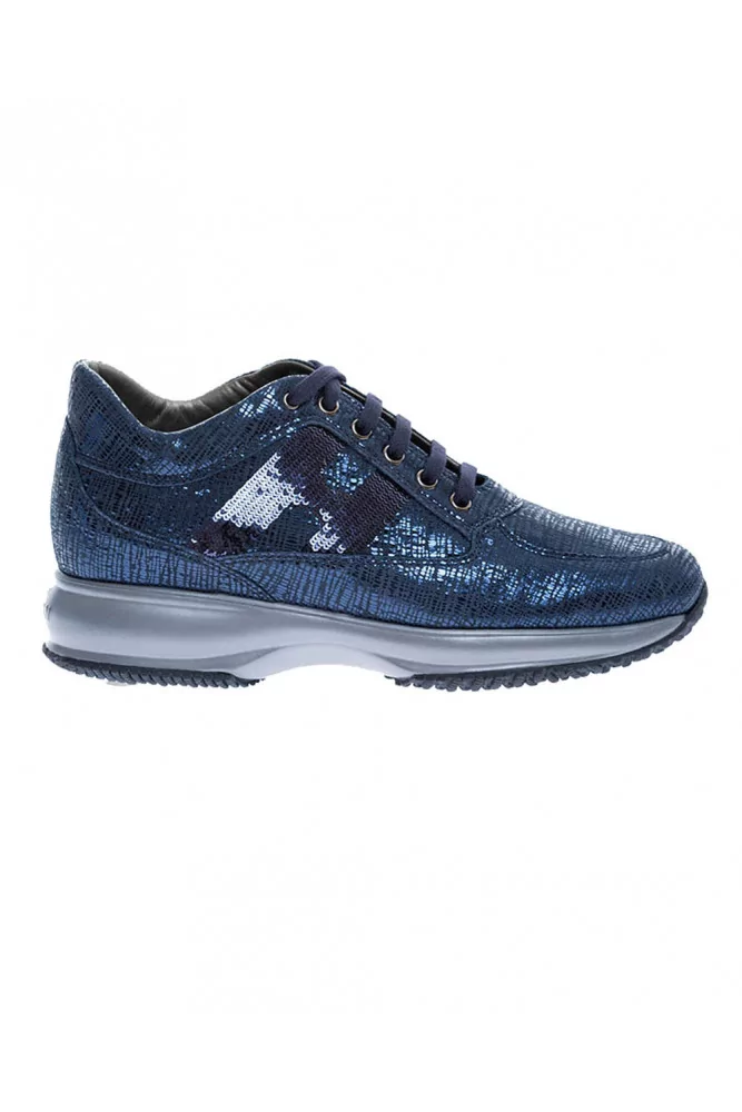 Hogan - Interactive - Sneakers en cuir de veau métallisé et textile 60 36 Bleu marine