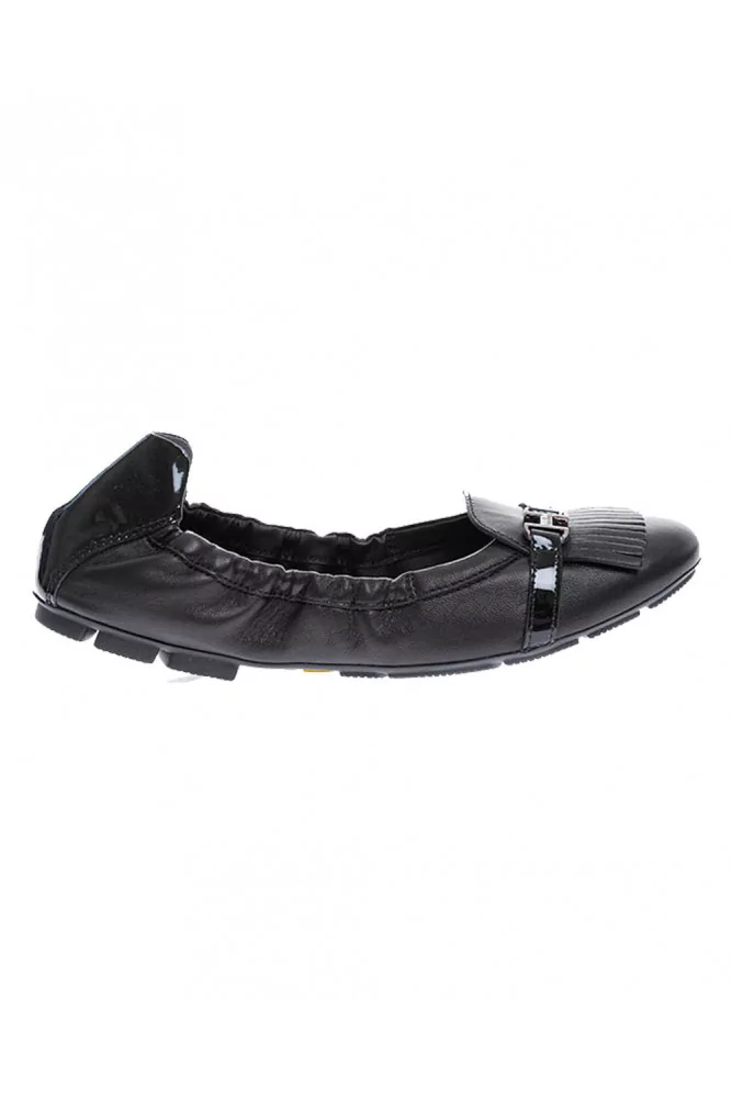 Hogan - Wrap - Ballerines en cuir nappa et vernis avec franges 20 36 noir