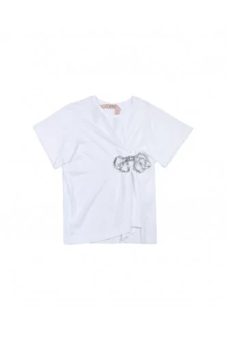 T-shirt N° 21 blanc avec noeud en swarovsky sur le côté pour femme