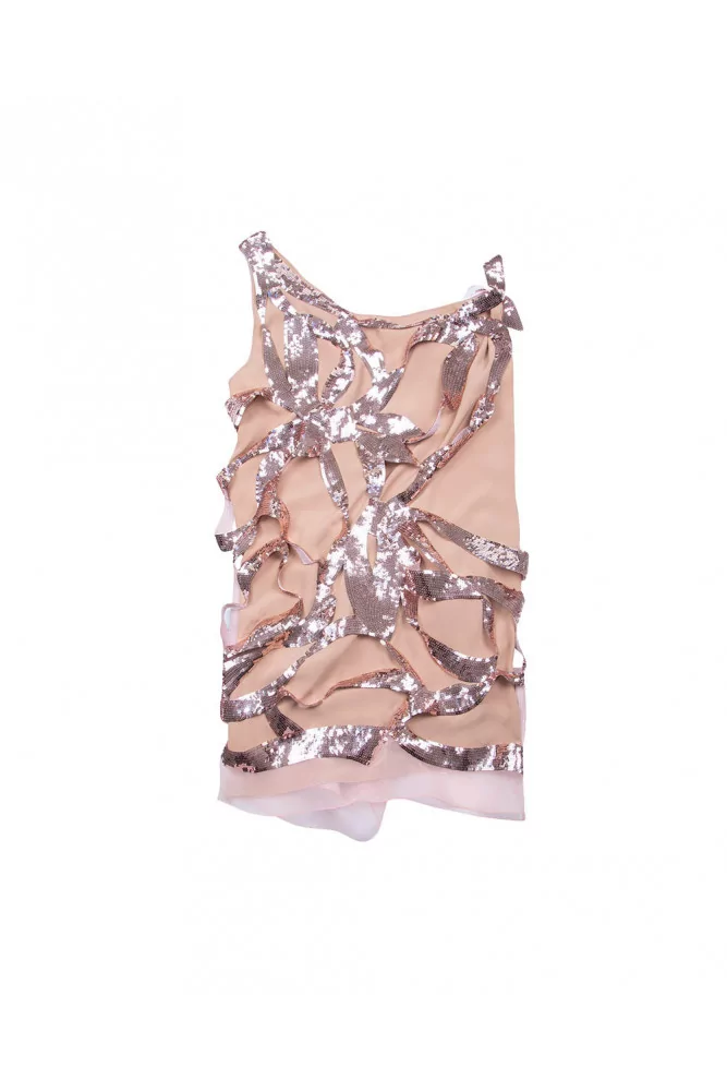 Robe asymétique en soie avec sequins rose S