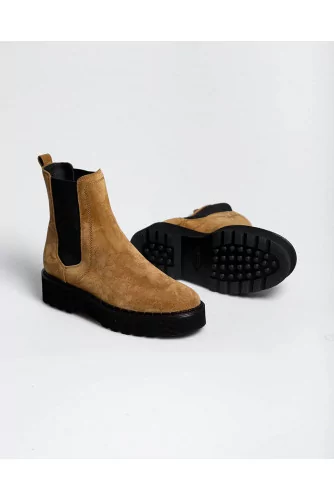Beatle - Split leather low boots with oversized outer sole