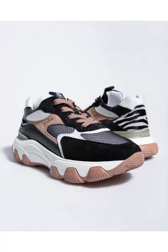 Sneaker Hogan noir-rosé-zèbre multi découpes pour femme