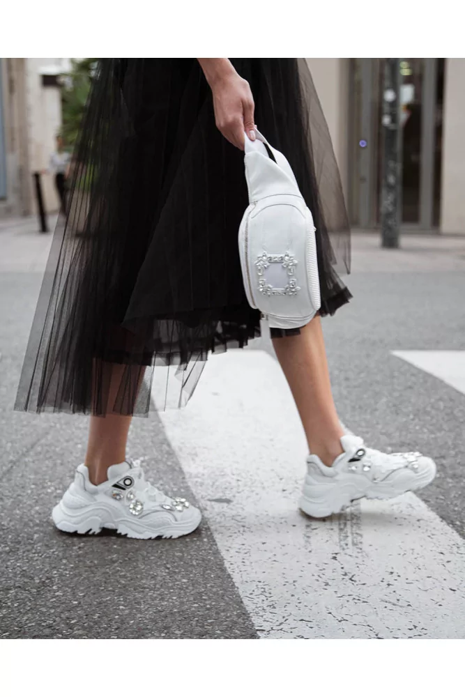 umoral vejledning fængelsflugt Billy of N°21 - Calf leather sneakers with crystal-embellished and  oversized outer sole, white for women