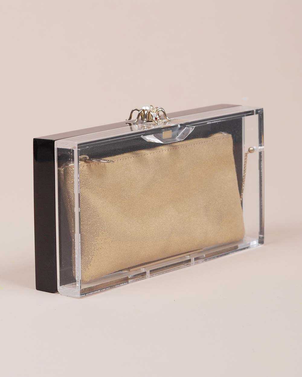 Perspex - Minaudière en plexi transparent avec sac intérieur doré