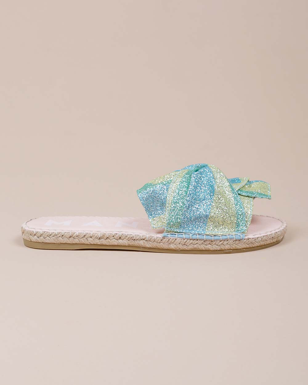 Mules plates avec tissu stretch à paillettes