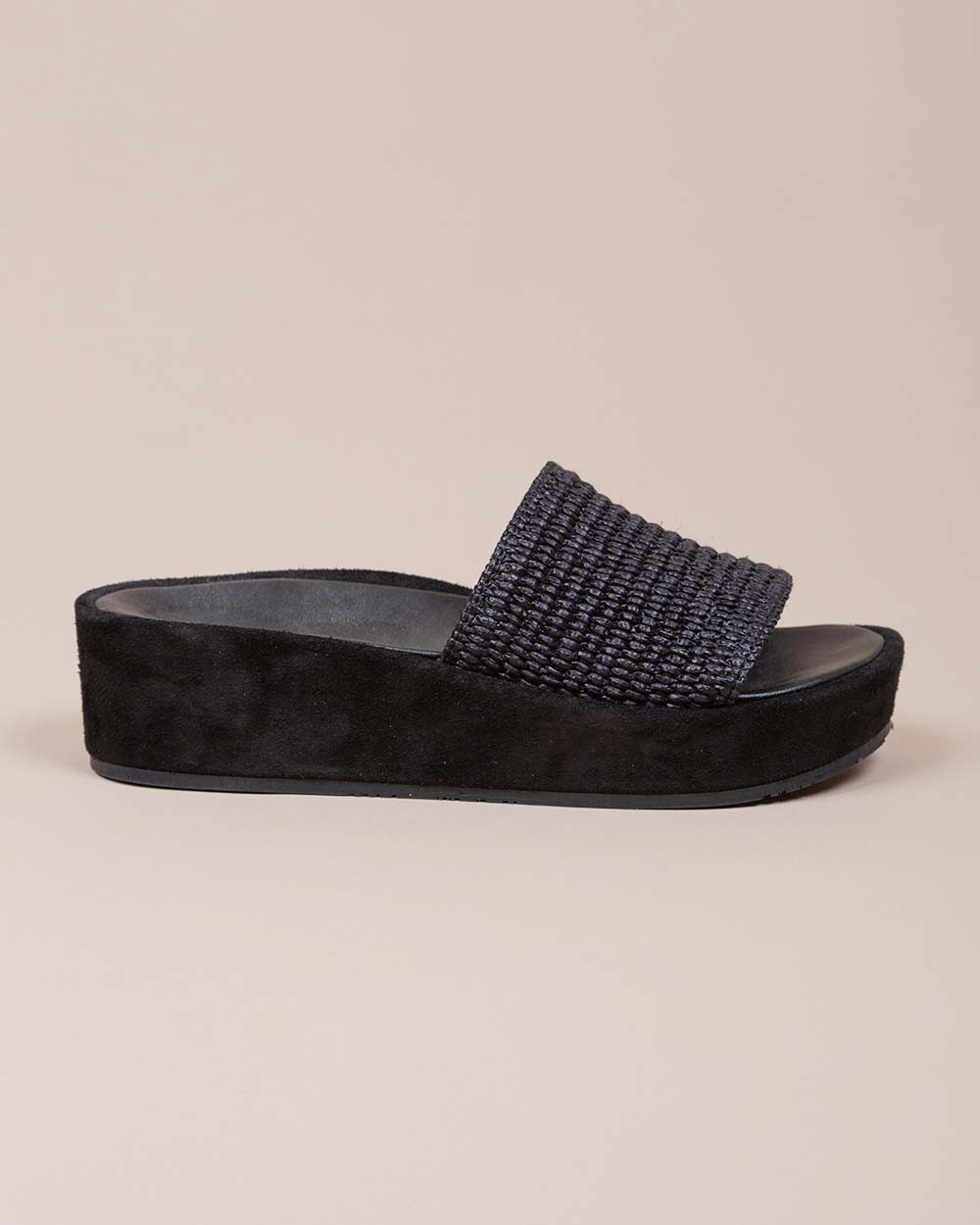 Mules en croûte de cuir et raphia
