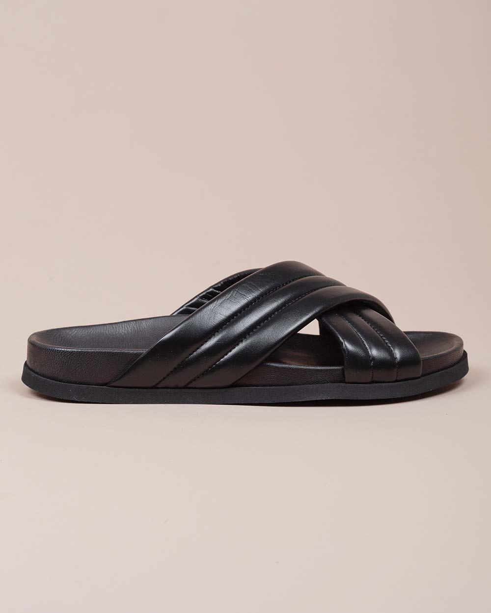 Mules en cuir nappa avec 2 bandes croisées matelassées