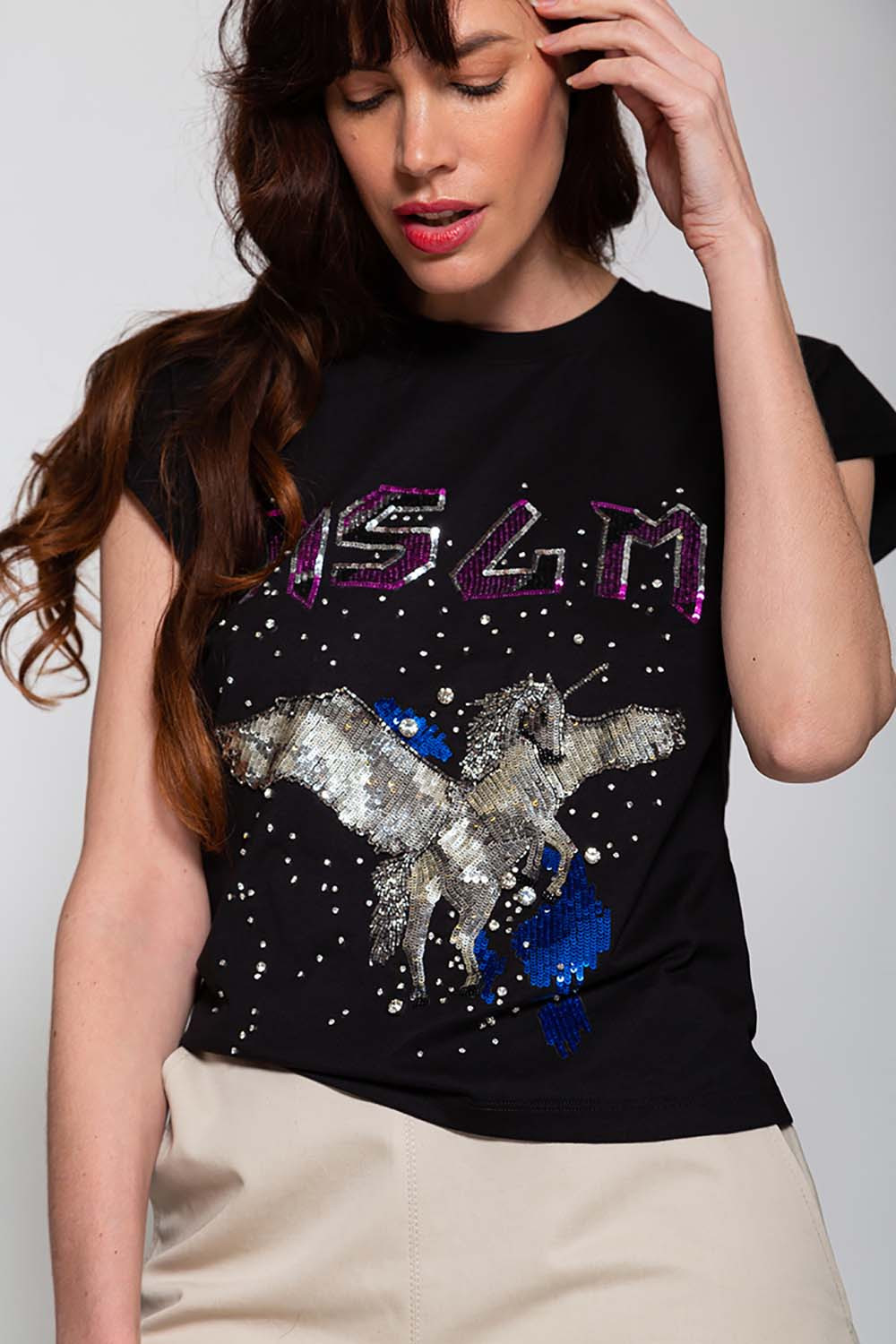 T-shirt en coton avec licorne paillettes