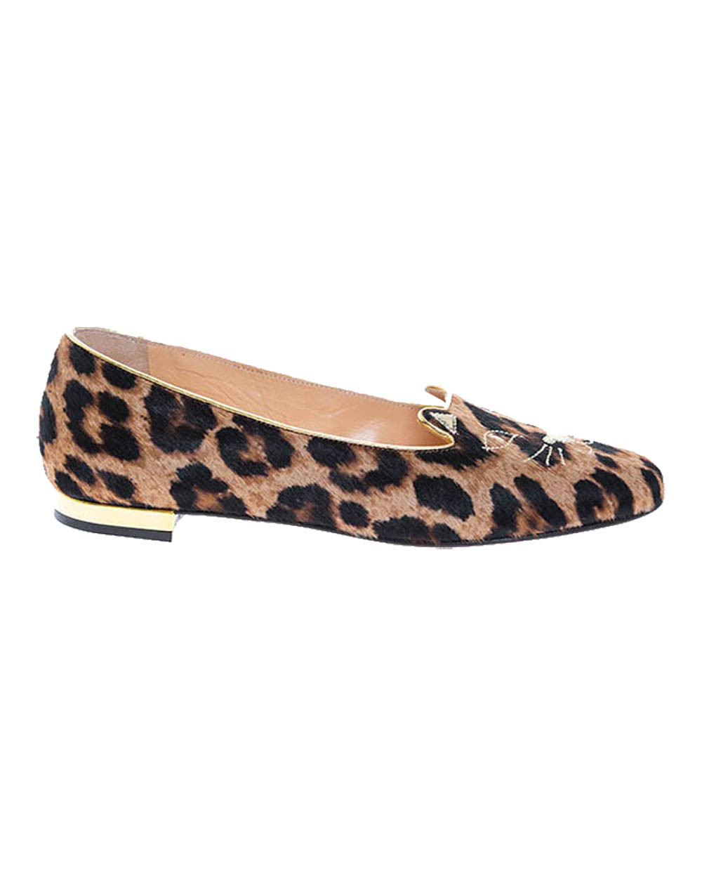 Ballerines en veau avec imprimé léopard et broderie Petit chat