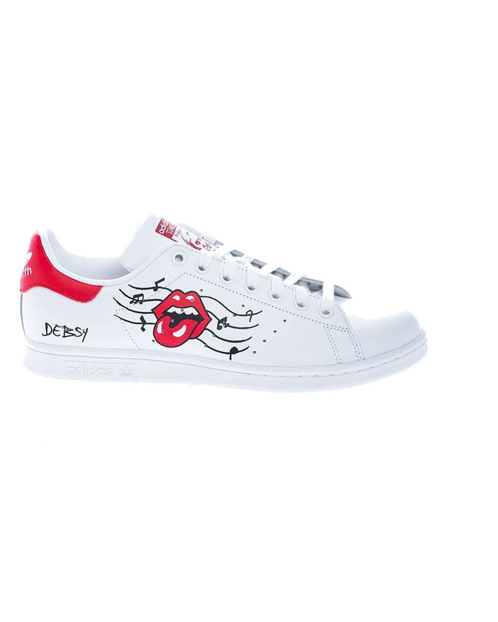 Red Rolling Stone - Baskets en cuir avec dessin paint à la main