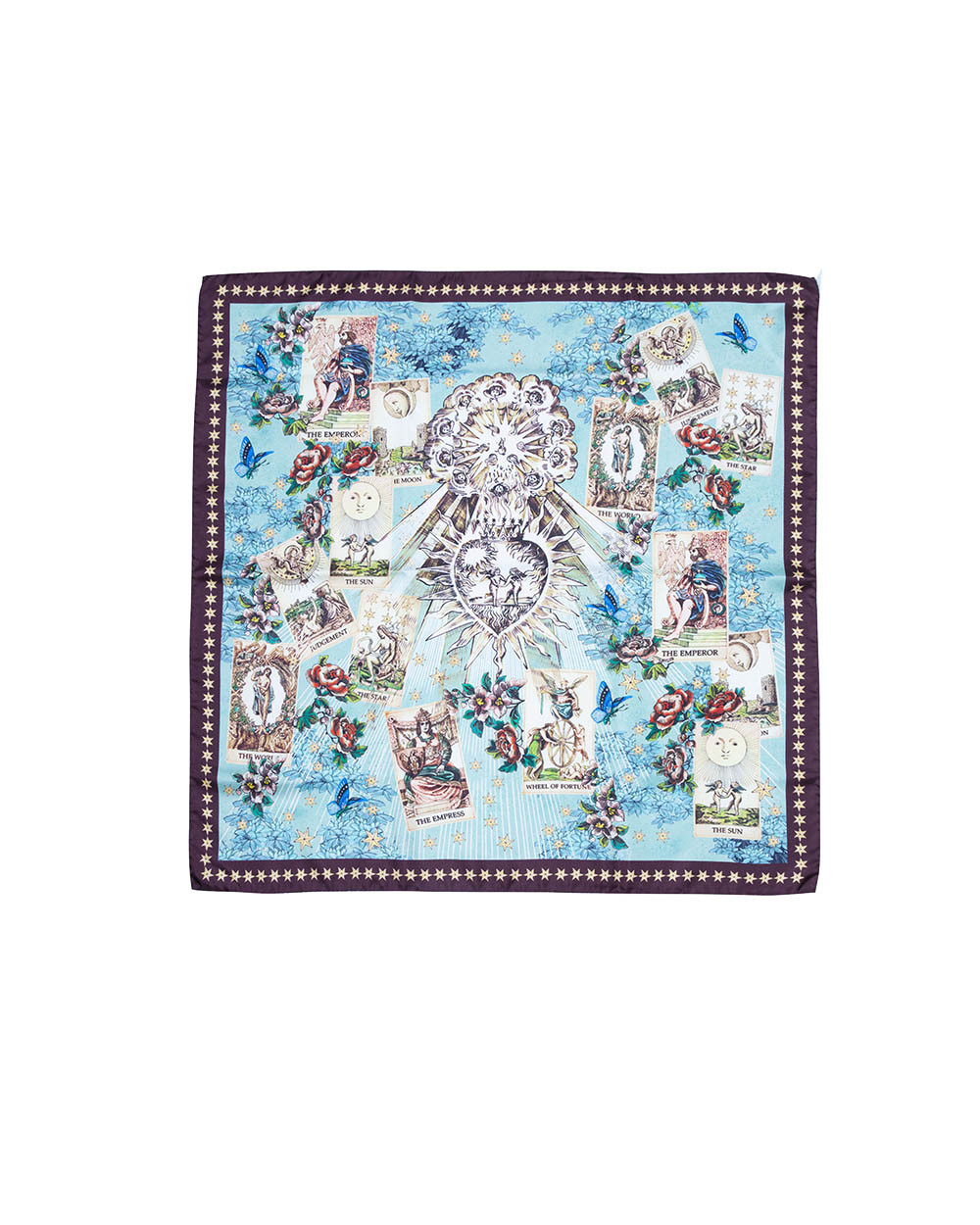 Foulard en twill de soie imprimé tarot 70x70