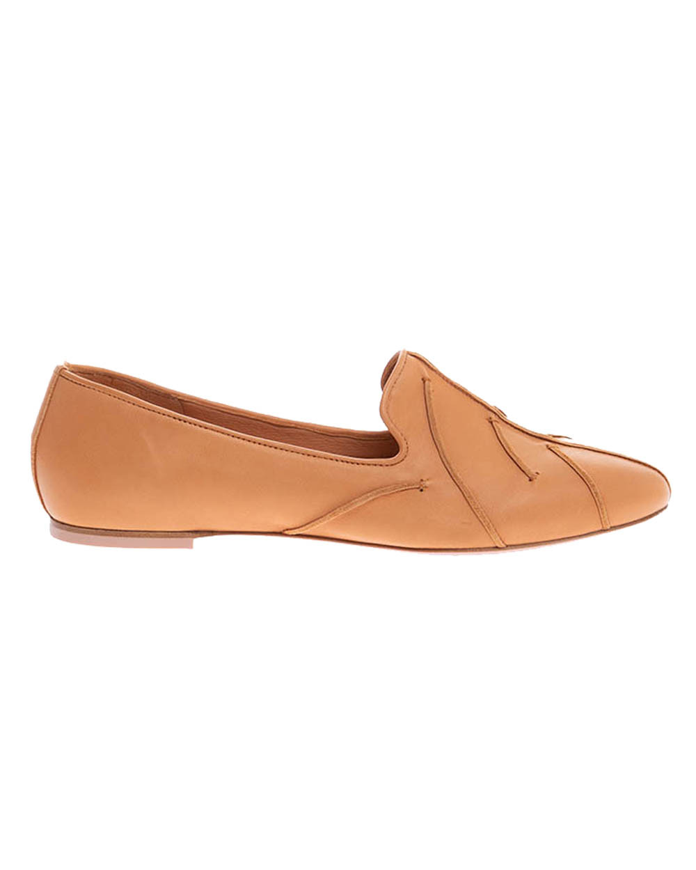 Ballerine en cuir naturel patiné coutures feuille