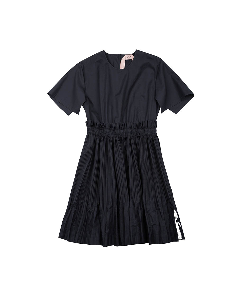 Robe manches courtes en popeline de coton jupe froncée
