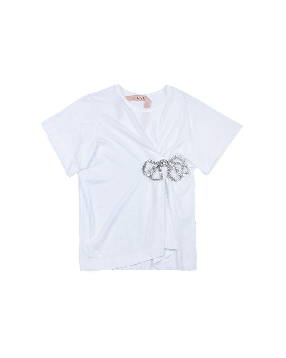T-shirt en coton et jersey avec n?ud Swarovski